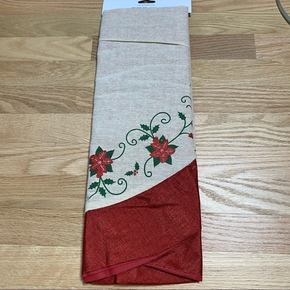 Burlap Christmas Tree Skirt NWT 40 in Holiday Red Tan Green Country Primitive